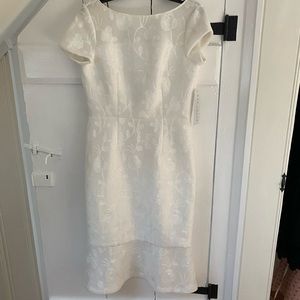 White jacquard midi rehearsal dinner dress Kay Unger size 8 NWT